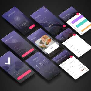 多个手机屏幕APP应用UI设计预览等距样机模板01 Perspective App Screens Mockup 01