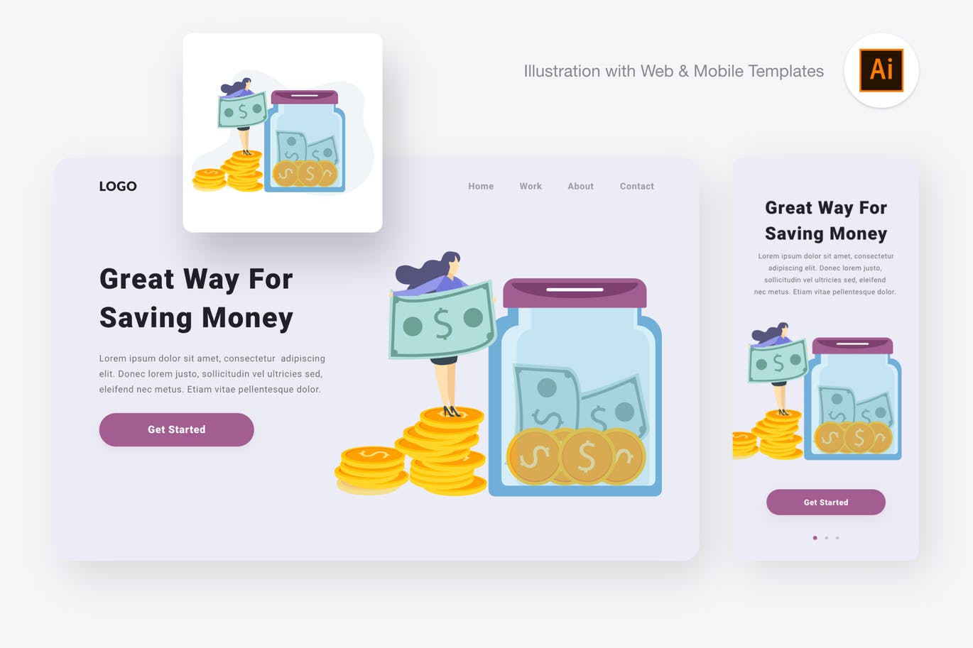 网站设计项目开源节流概念插画[AI&SVG] Saving money illustration (Illustrator & SVG)