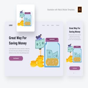 网站设计项目开源节流概念插画[AI&SVG] Saving money illustration (Illustrator & SVG)