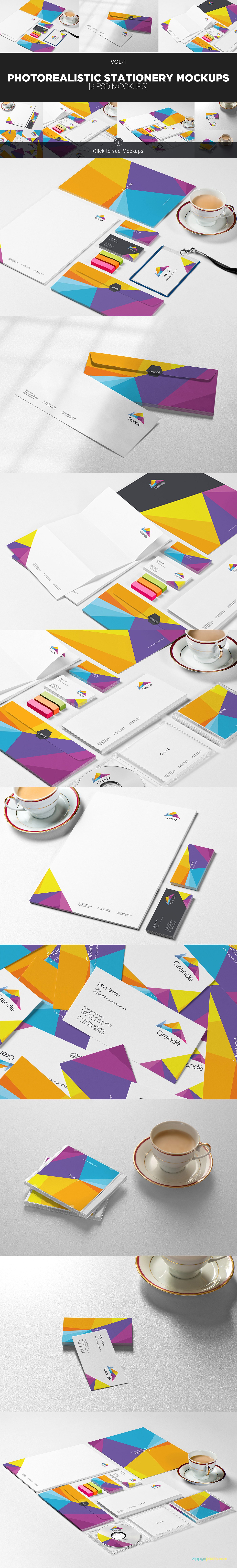 企业品牌物料样机（名片、信纸、工牌…） Beautiful Stationery Mockups Bundle
