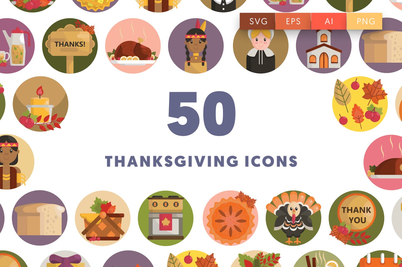 50枚感恩节主题矢量图标素材 50 Thanksgiving Icons