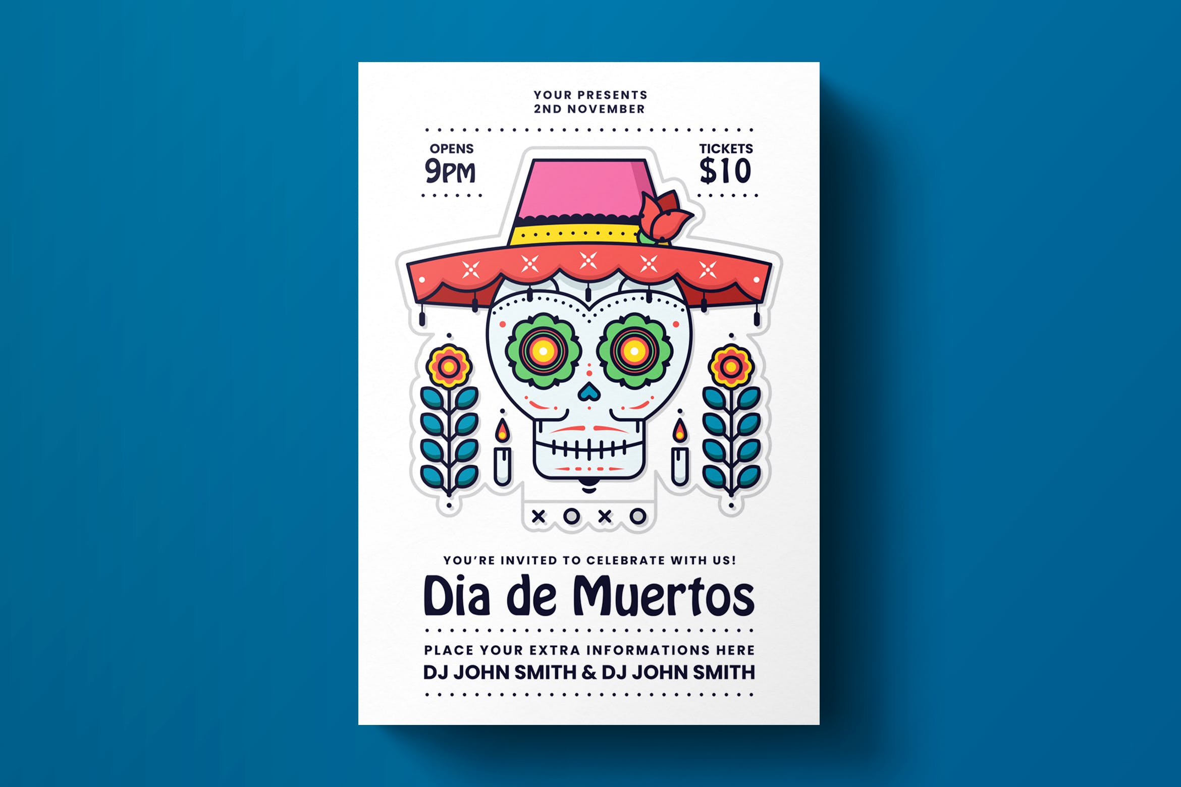 墨西哥亡灵节主题活动海报设计模板v2 Dia De Los Muertos Flyer Template