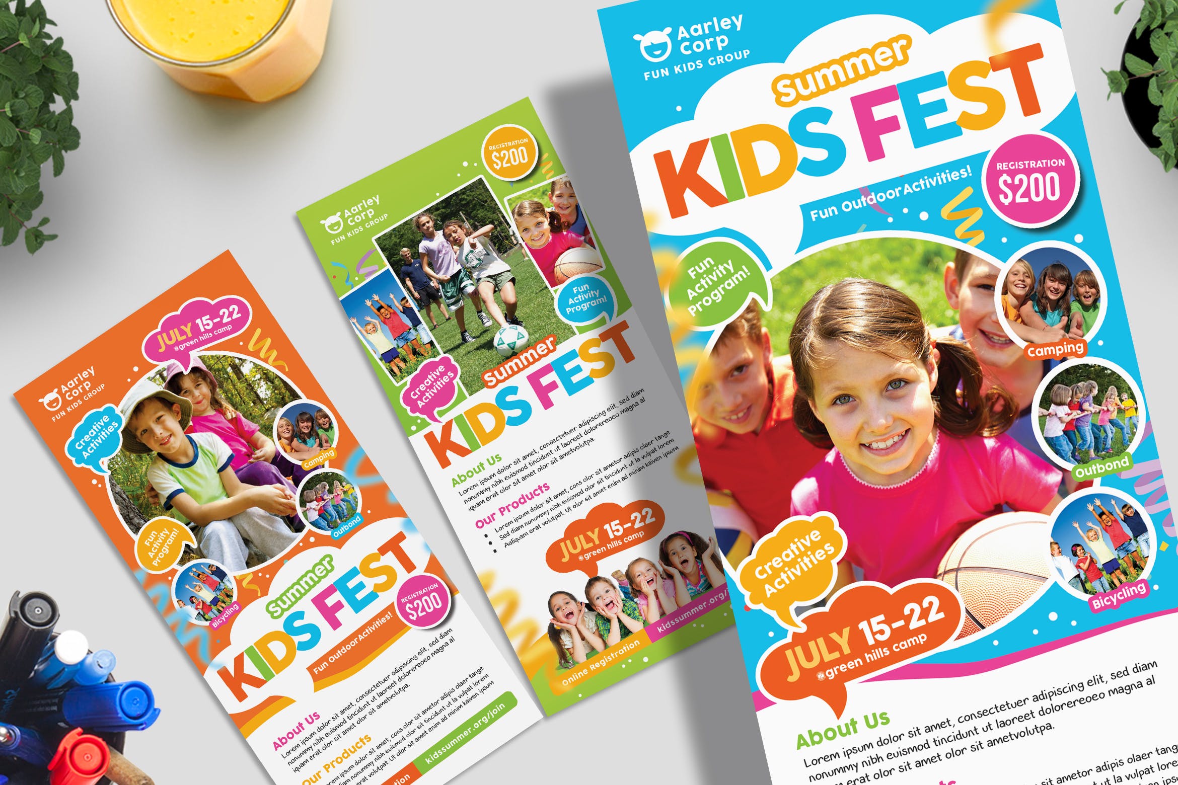 儿童夏令营活动传单设计模板 Kids Summer Camp Rack Card