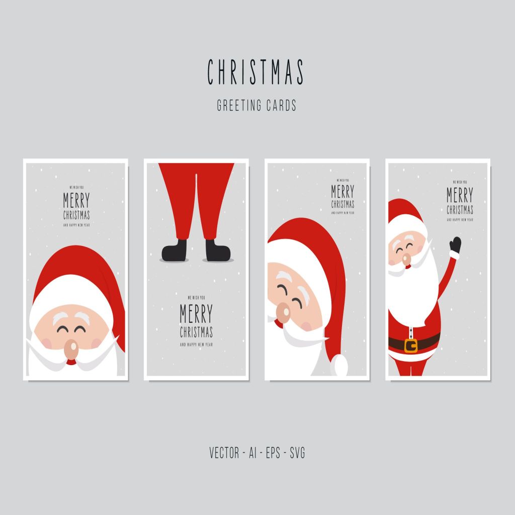 可爱圣诞老人圣诞节主题贺卡设计模板 Christmas Santa Claus Cute Vector Card Set插图