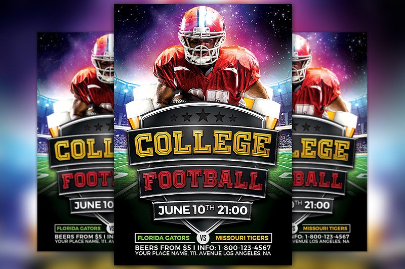 大学体育俱乐部活动美式足球传单模板 College Football Flyer Template