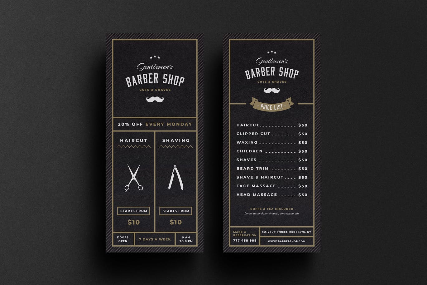 理发店商业广告宣传卡/宣传单设计模板 Barbershop Rack Card