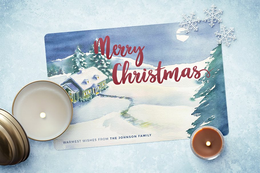 手绘水彩圣诞卡片模板4 Watercolor Christmas Card Template 4