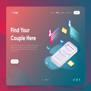 网上交友约会概念插画Banner设计＆着陆页模板 Dating Online – Banner & Landing Page