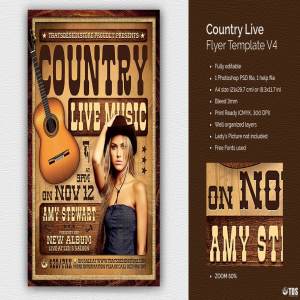 城市音乐节活动海报PSD模板v4 Country Live Flyer PSD V4