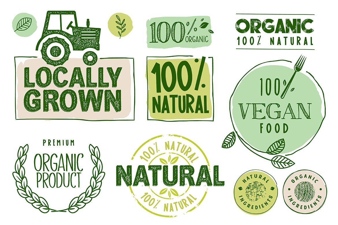 有机食品贴纸和标签设计模板素材 Organic Food Stickers and Labels Collection