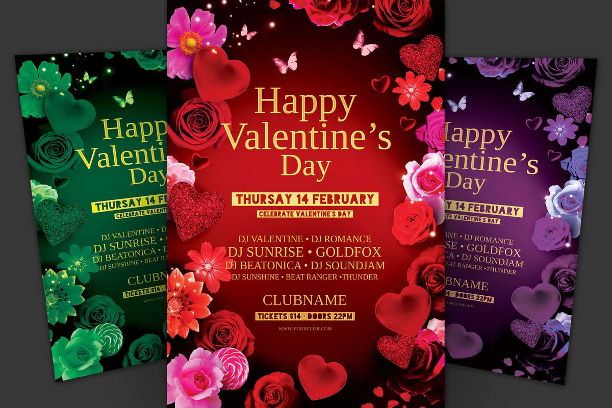 玫瑰爱心浪漫主题情人节海报模板 Valentine Flyer