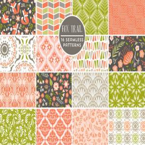 可爱狐狸花卉几何背景 Cute Fox Trail Woodland Patterns
