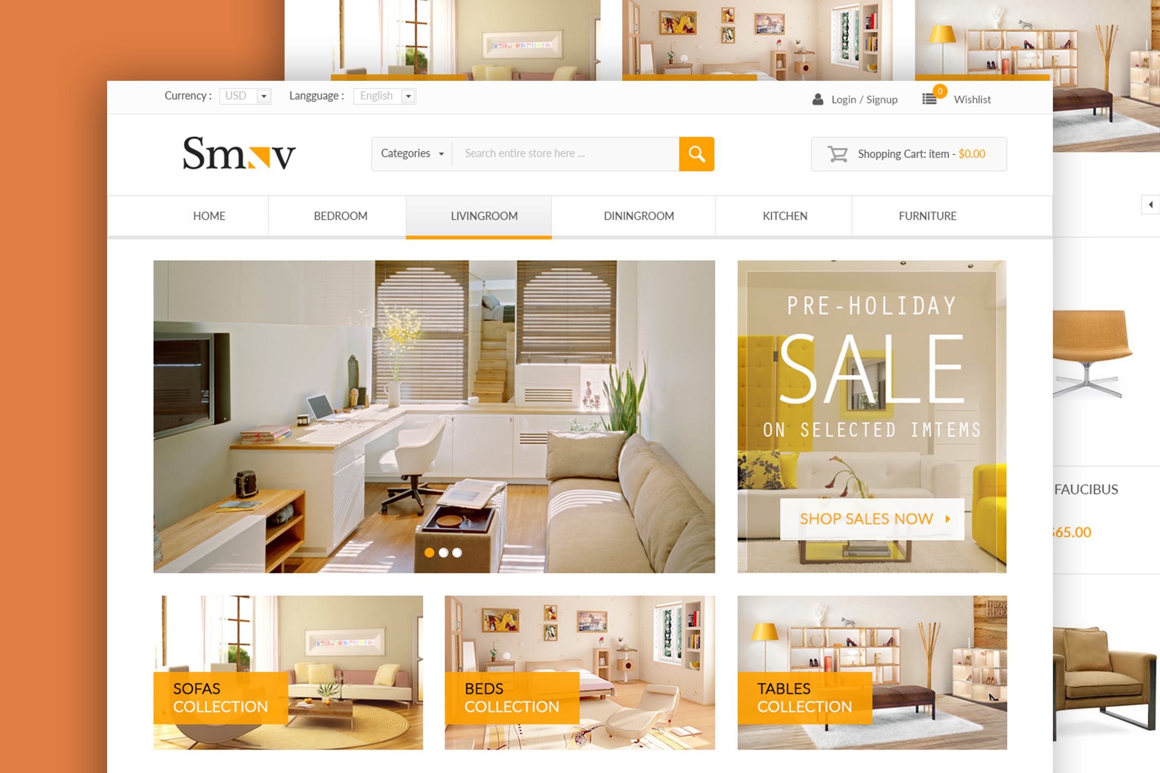 欧式家具品牌网站着陆页UI设计模板 Shop Landing Page Design Concept
