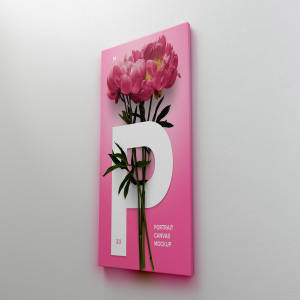 挂墙艺术画像展览画框右视图样机模板素材 2:3 Portrait Canvas Mockup Hanging on Wall, Right View