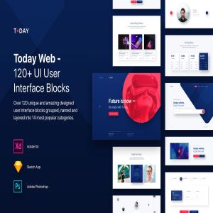 创意互联网产品网站设计UI套件UI模板[Sketch,XD&PSD] Today Web UI Kit