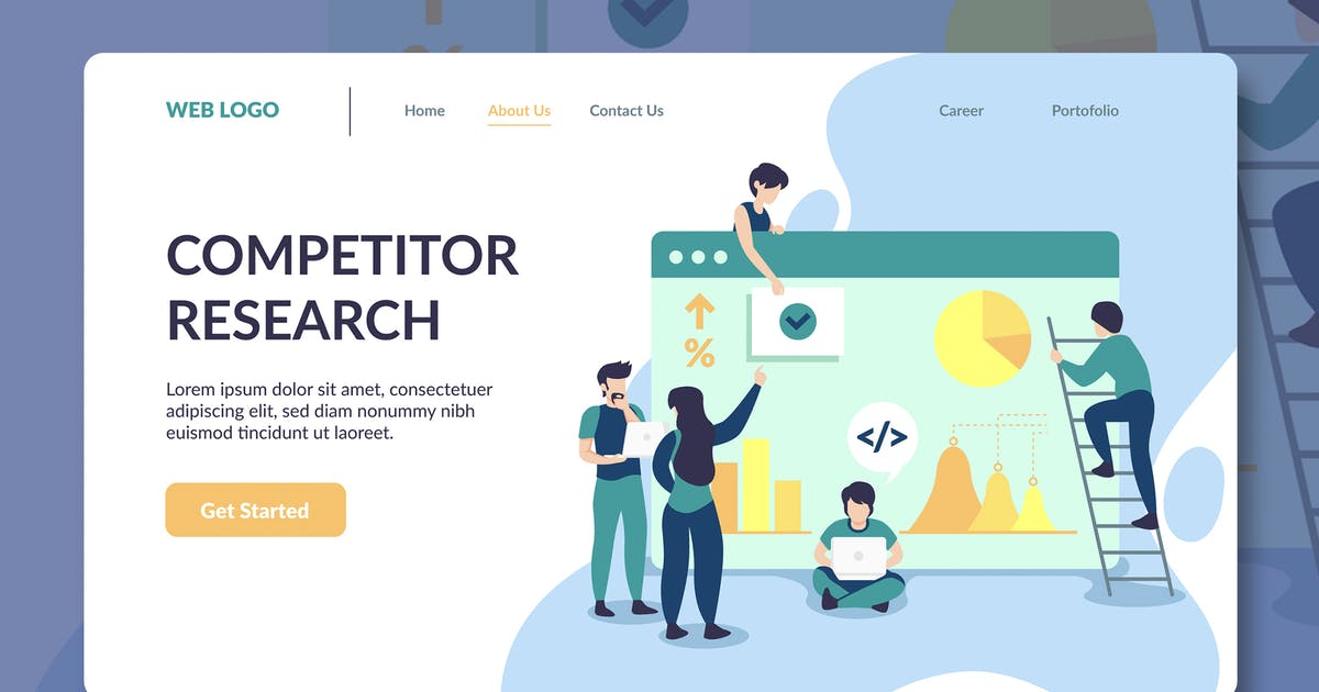 团队协作开发场景插画网站着陆页设计模板 Research Illustration Landing Page Template
