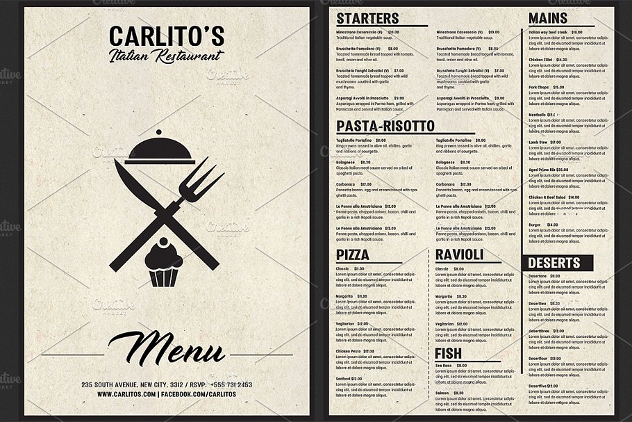 意大利餐馆菜单模板 Italian Restaurant Menu Template