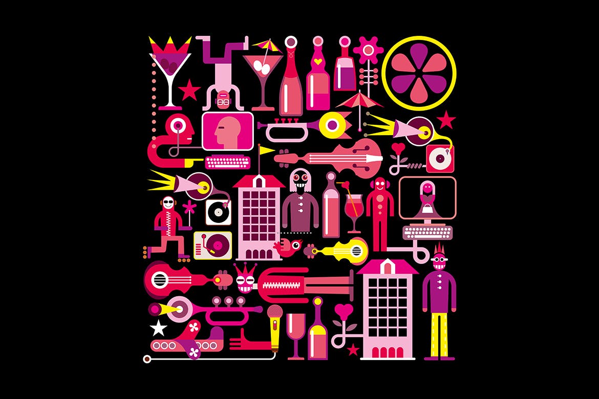 音乐夏夜矢量艺术插画设计素材 Music Summer Night vector artwork