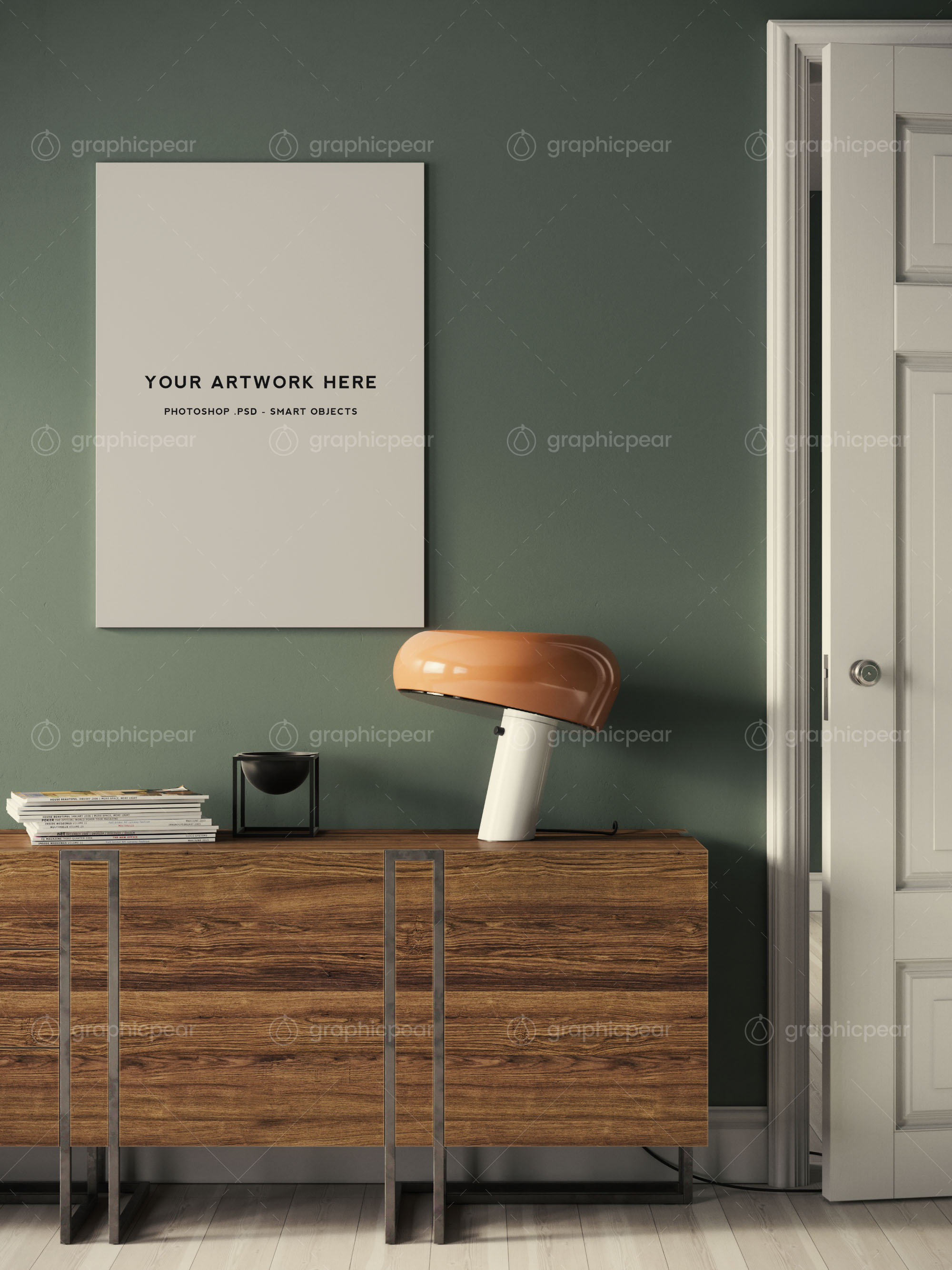 A1尺寸海报设计室内场景无框样机模板 Frameless A1 Poster Interior Scene Mockup