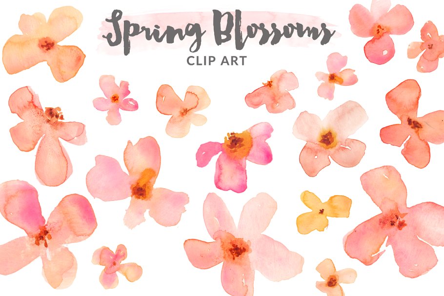 春季美丽彩绘花卉剪贴画 Watercolor Clipart – Spring Blossoms