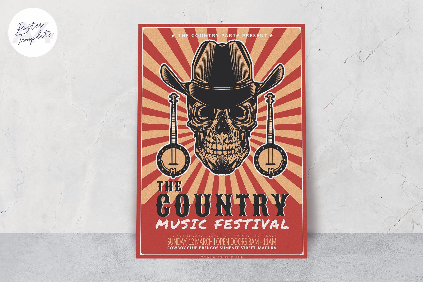 复古设计风格乡村音乐主题海报模板