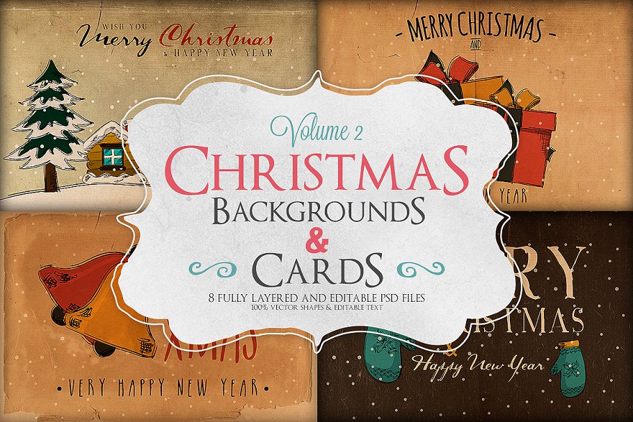 圣诞节主题背景&卡片贺卡模板v2 Christmas Background & Cards Vol.2