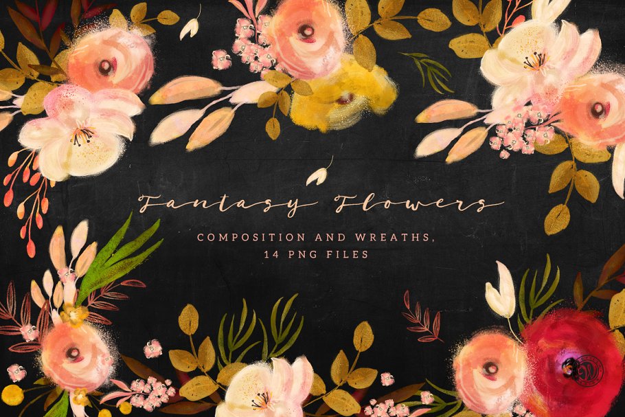 梦幻花卉手工剪贴画 Fantasy Flowers