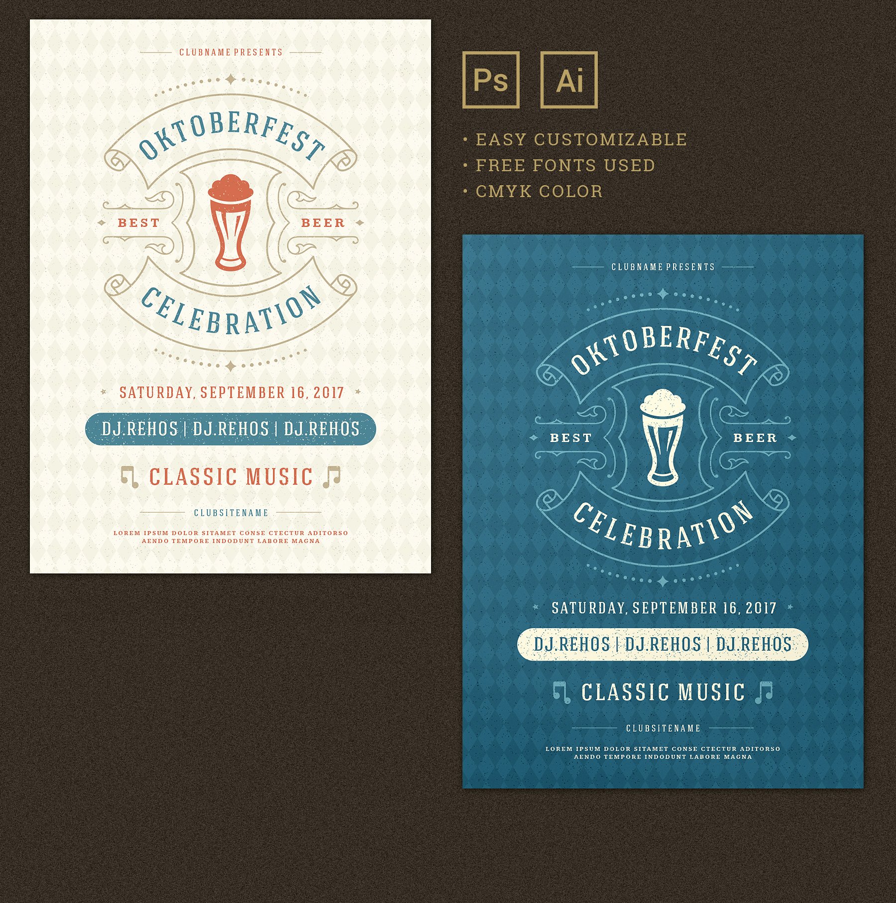 啤酒节活动海报设计模板2 Oktoberfest Flyer Template