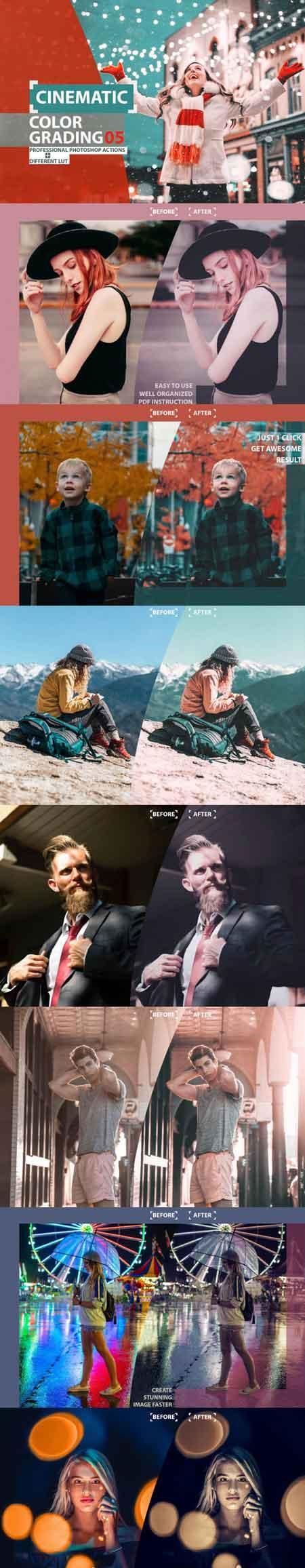 电影色彩分级高端PS动作 Cinematic Color Grading 05 Premium photoshop action