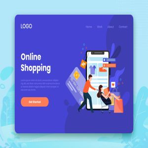 在线购物场景插画网站着陆页设计模板 Online Shopping landing page template