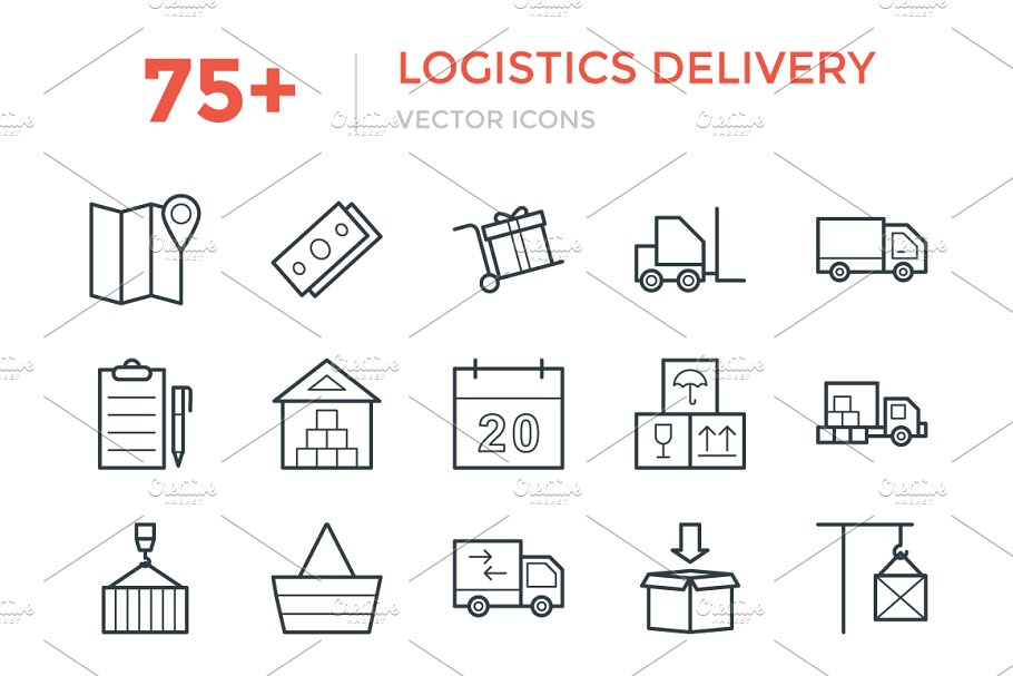 75+物流配送运输业快递矢量图标 75+ Logistics Delivery Vector Icons