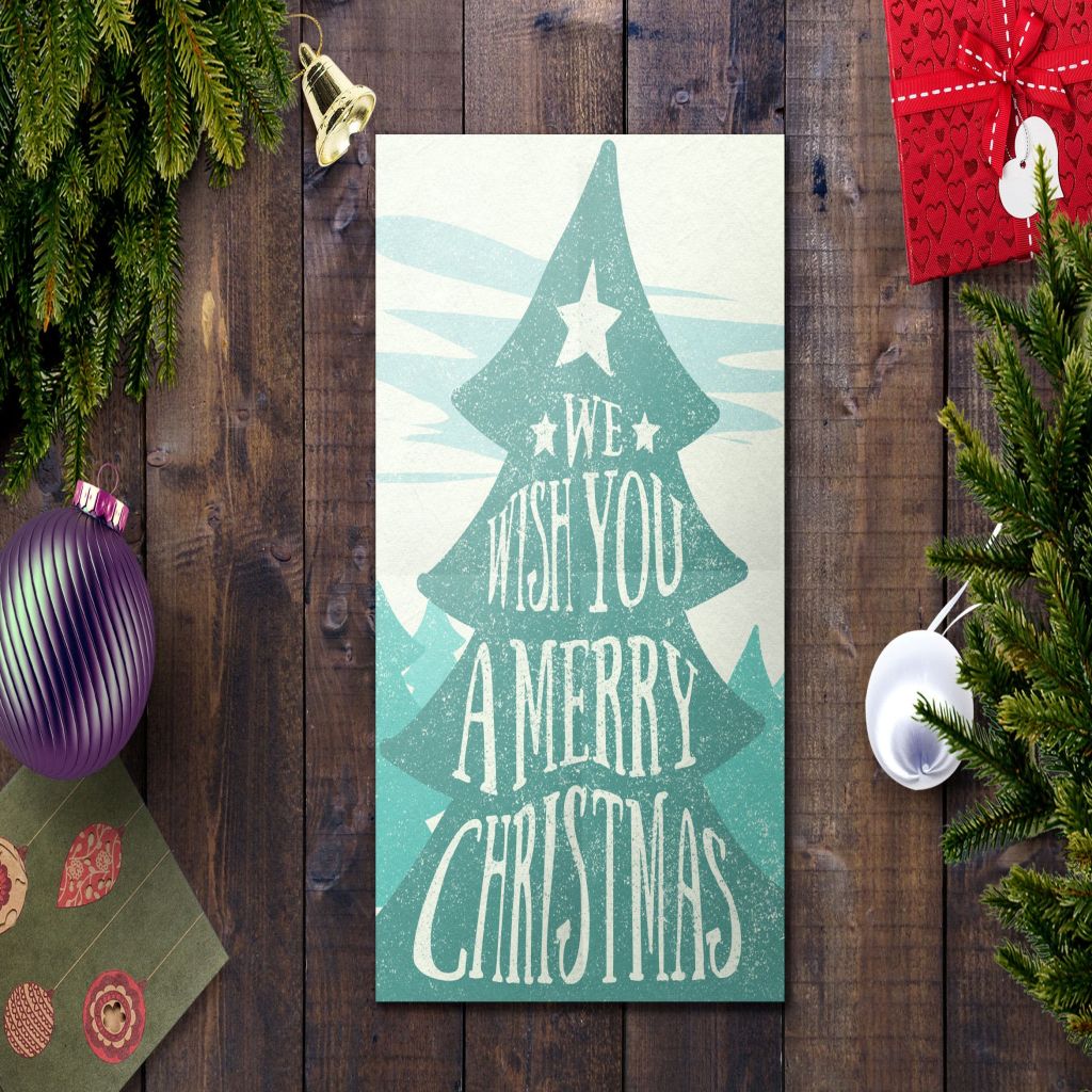 做旧设计风格圣诞树圣诞贺卡模板 Christmas Card Template插图