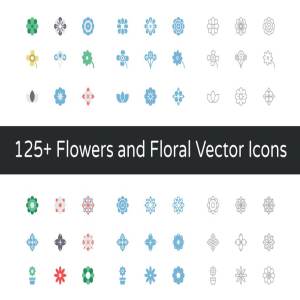 125+彩色几何矢量花卉小图标 125+ Flowers and Floral Vector Icons