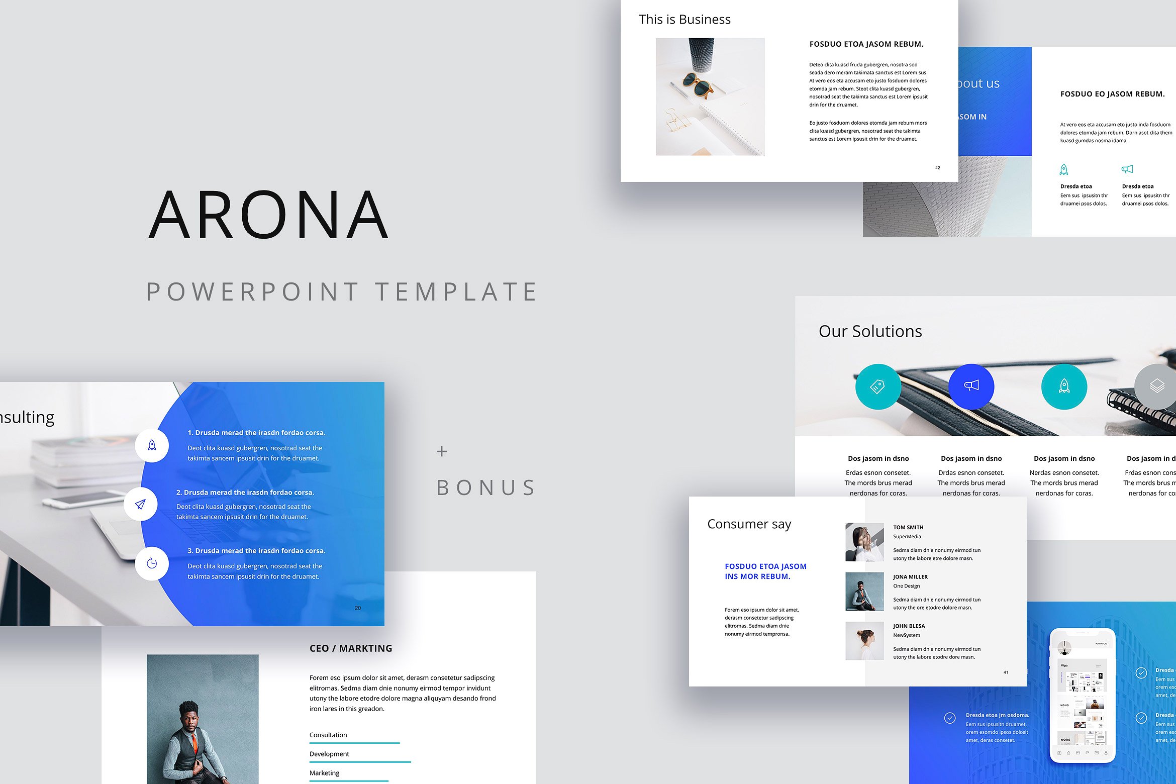 互联网企业品牌路演PPT幻灯片模板 ARONA – Powerpoint Template + Bonus