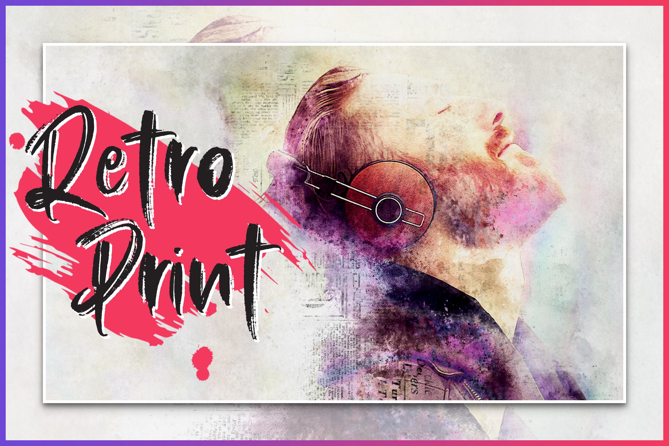 复古手绘背景特效艺术效果PS动作 Retro Print CS4+ Photoshop Action