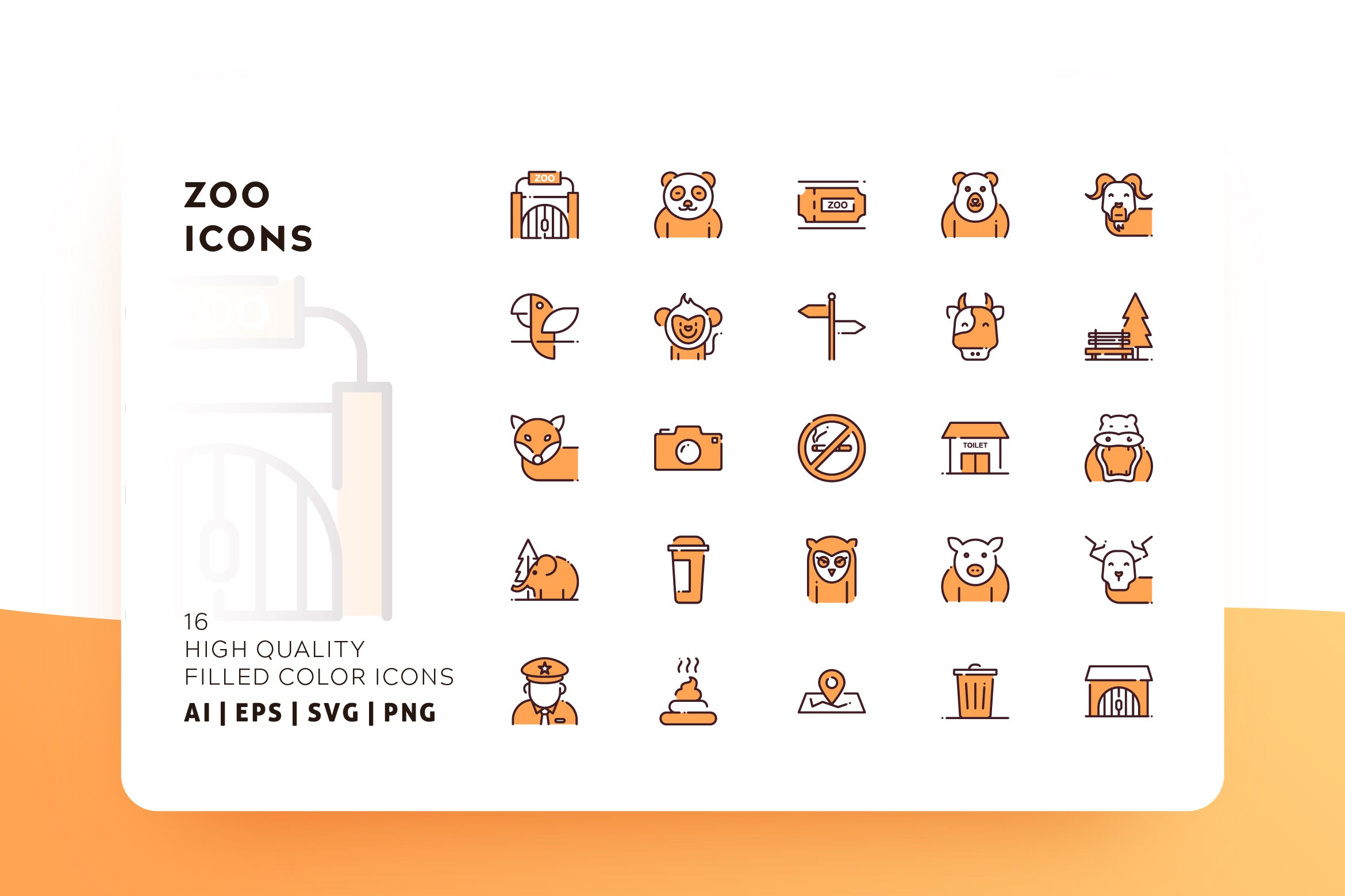 动物园主题彩色填充图标 ZOO FILLED COLOR