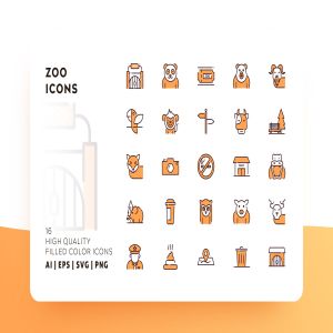 动物园主题彩色填充图标 ZOO FILLED COLOR
