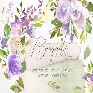 水彩花卉设计素材合集（剪贴画、纹理、纸张等） Bouquets de Mariee Watercolor Set