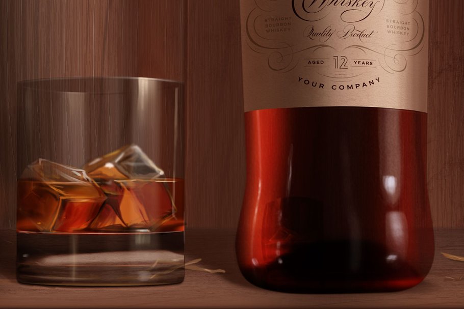 威士忌洋酒酒瓶外观样机 Whiskey mock-up light label 2