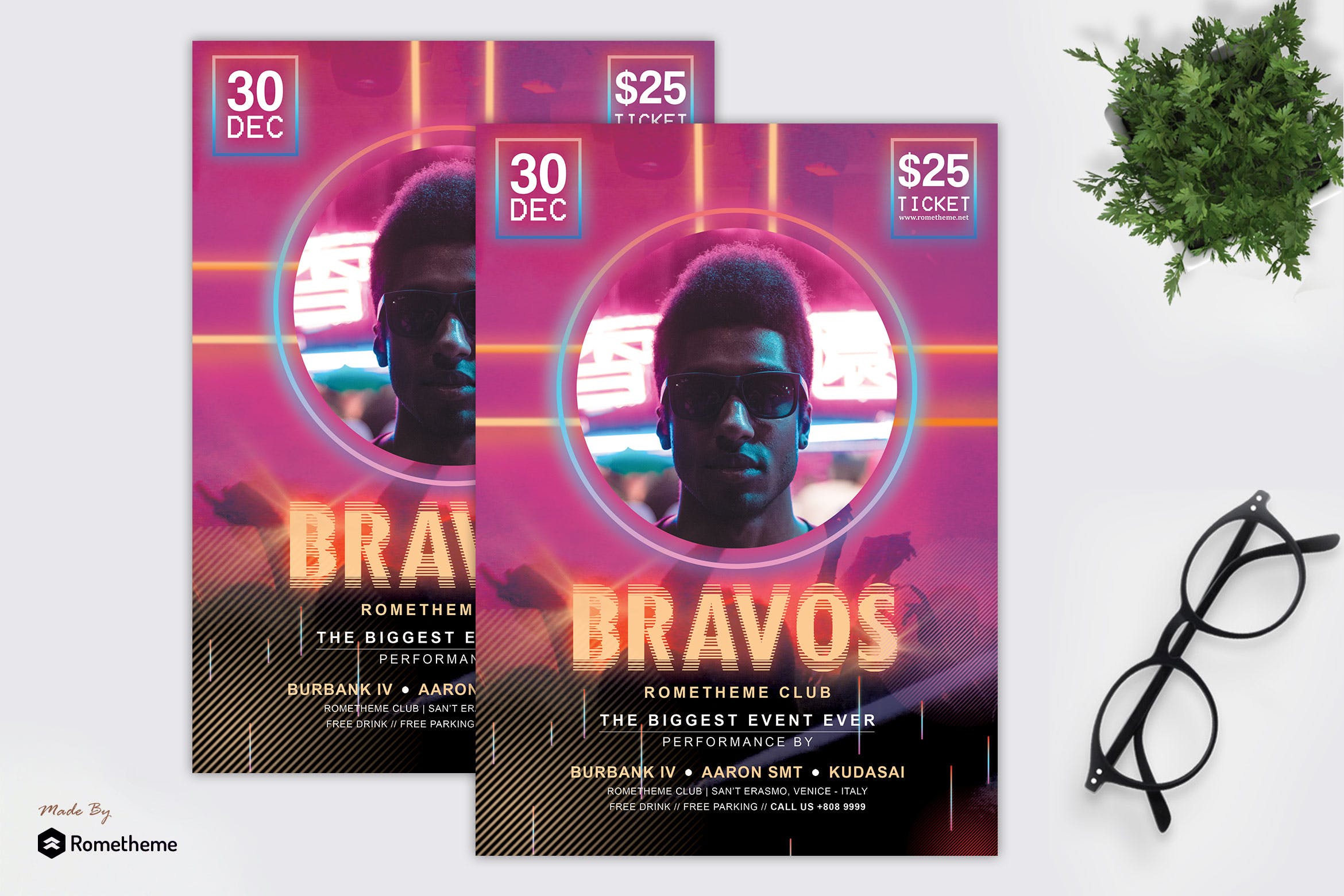 音乐派对主题活动海报传单设计模板 Bravos – Music and Party Flyer HR