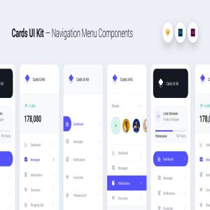 卡片式UI设计套件-网站导航菜单组件&小部件[基础模式] Cards UI Kit – Navigation Menu Components Widgets