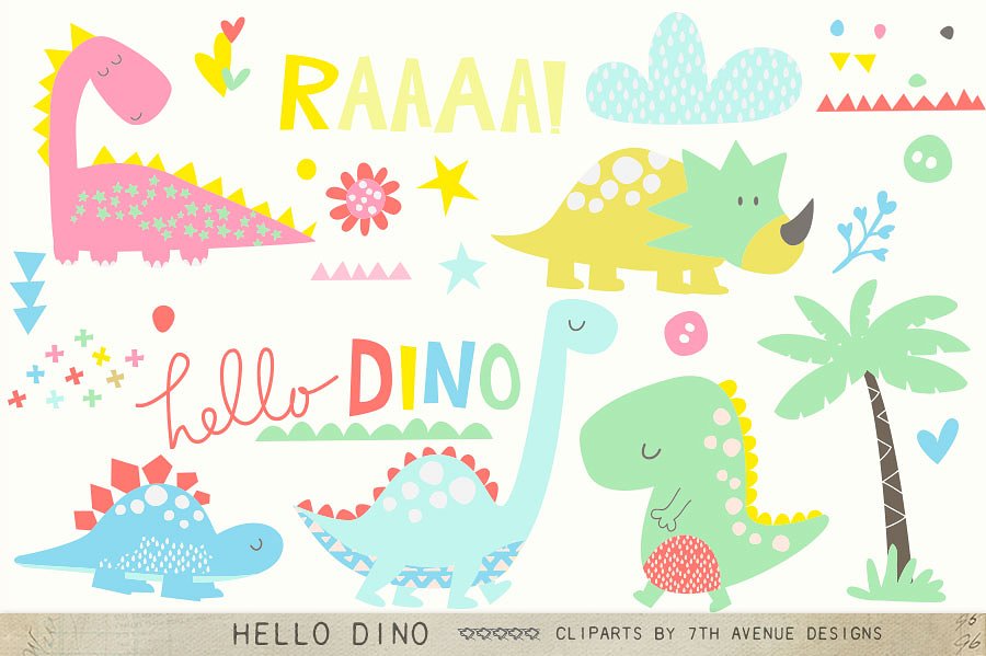 卡通恐龙剪贴画 Hello Dino Cliparts