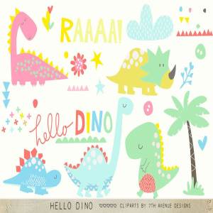 卡通恐龙剪贴画 Hello Dino Cliparts