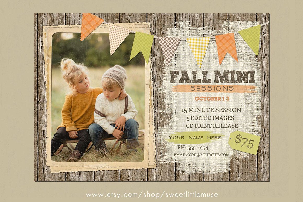 秋季乡村风迷你营销小册子模板 Fall Mini Session Template