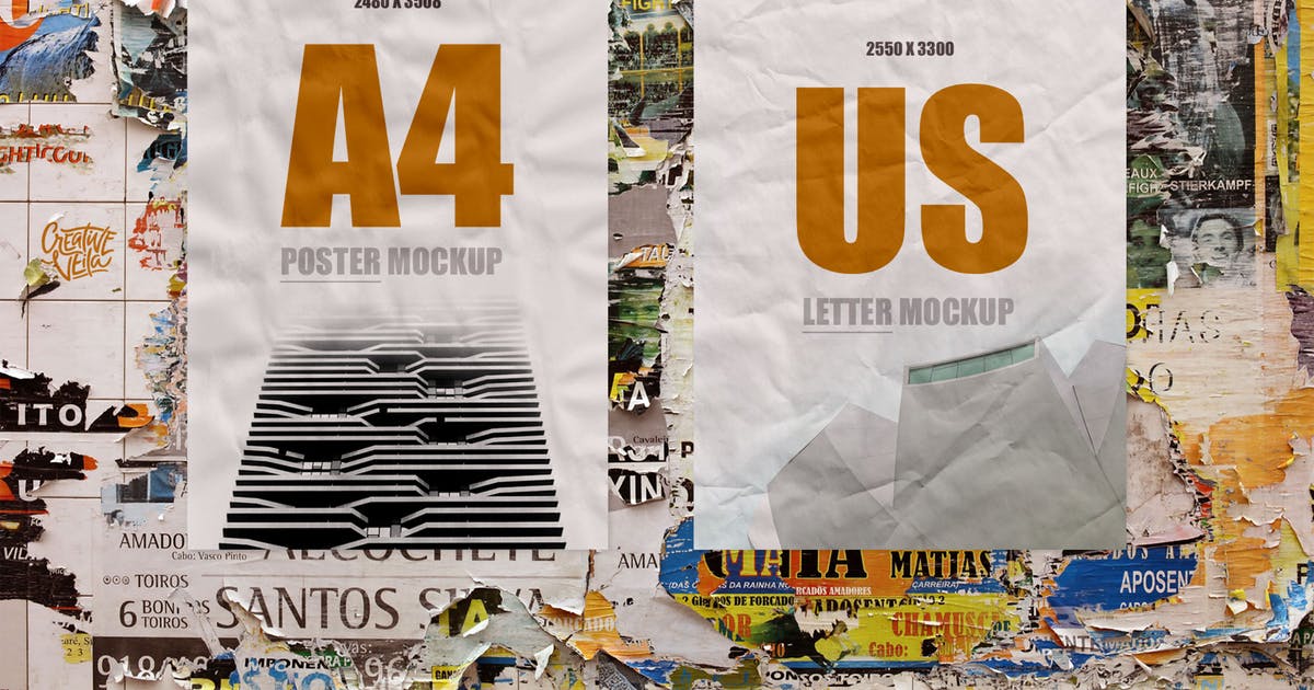 海报街头张贴效果样机模板 Street Art: Paper Poster Mockups