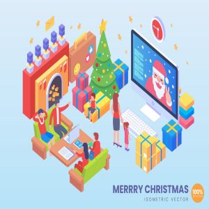 圣诞快乐等距矢量概念插画 Isometric Merry Christmas Vector Concept