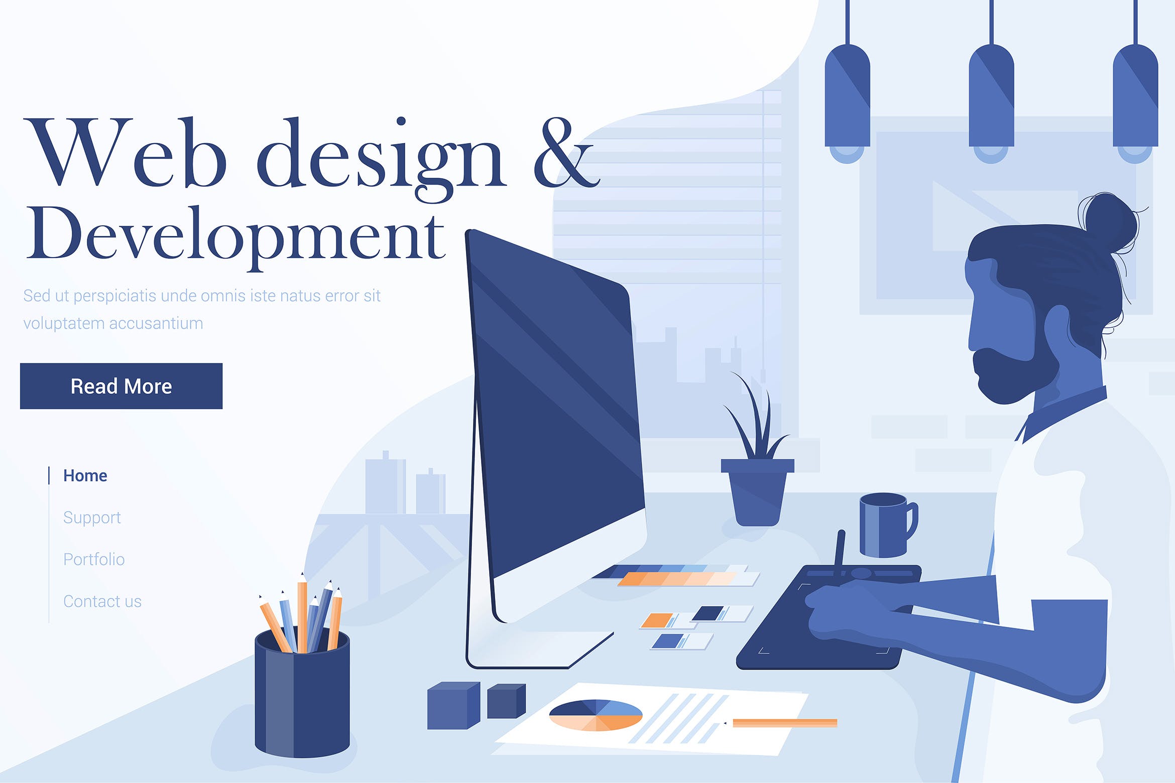 网站设计与开发扁平化现代设计概念插画 Flat Modern Illustration of Graphics design