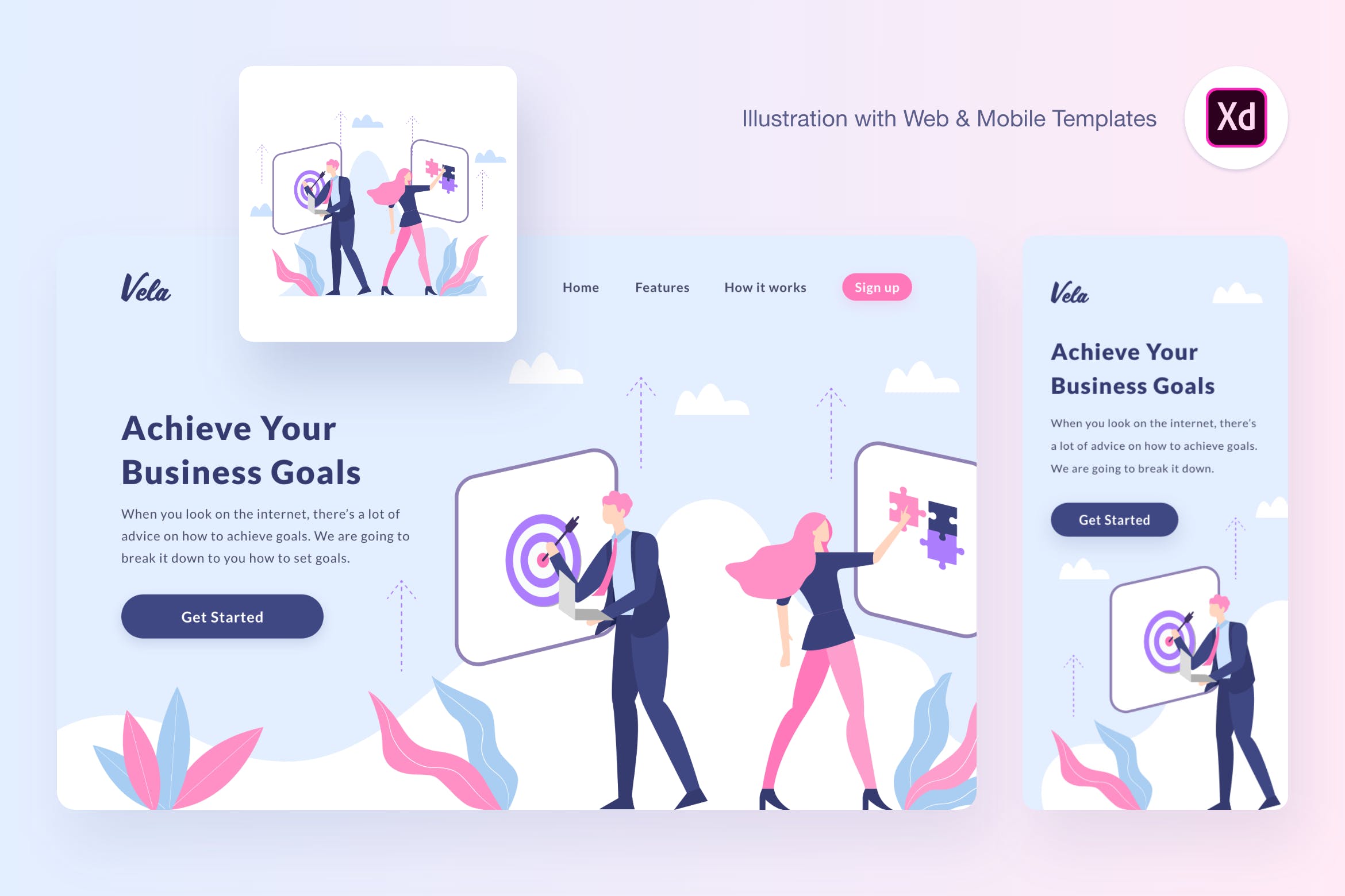 工作任务说明主题矢量插画[XD&SVG] Vela mission illustration (Adobe XD, SVG)