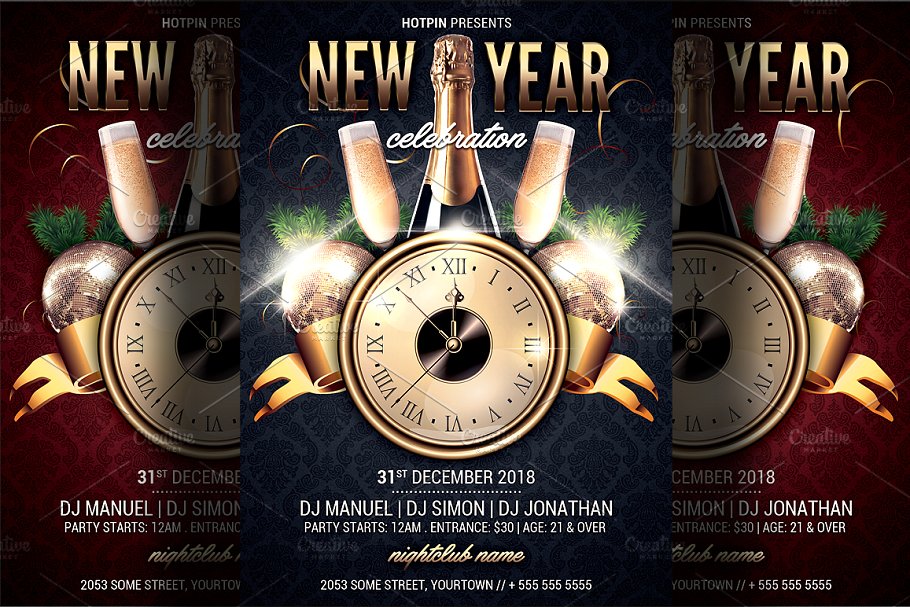 跨年夜新年晚会宣传传单模板 New Year Party Flyer Template