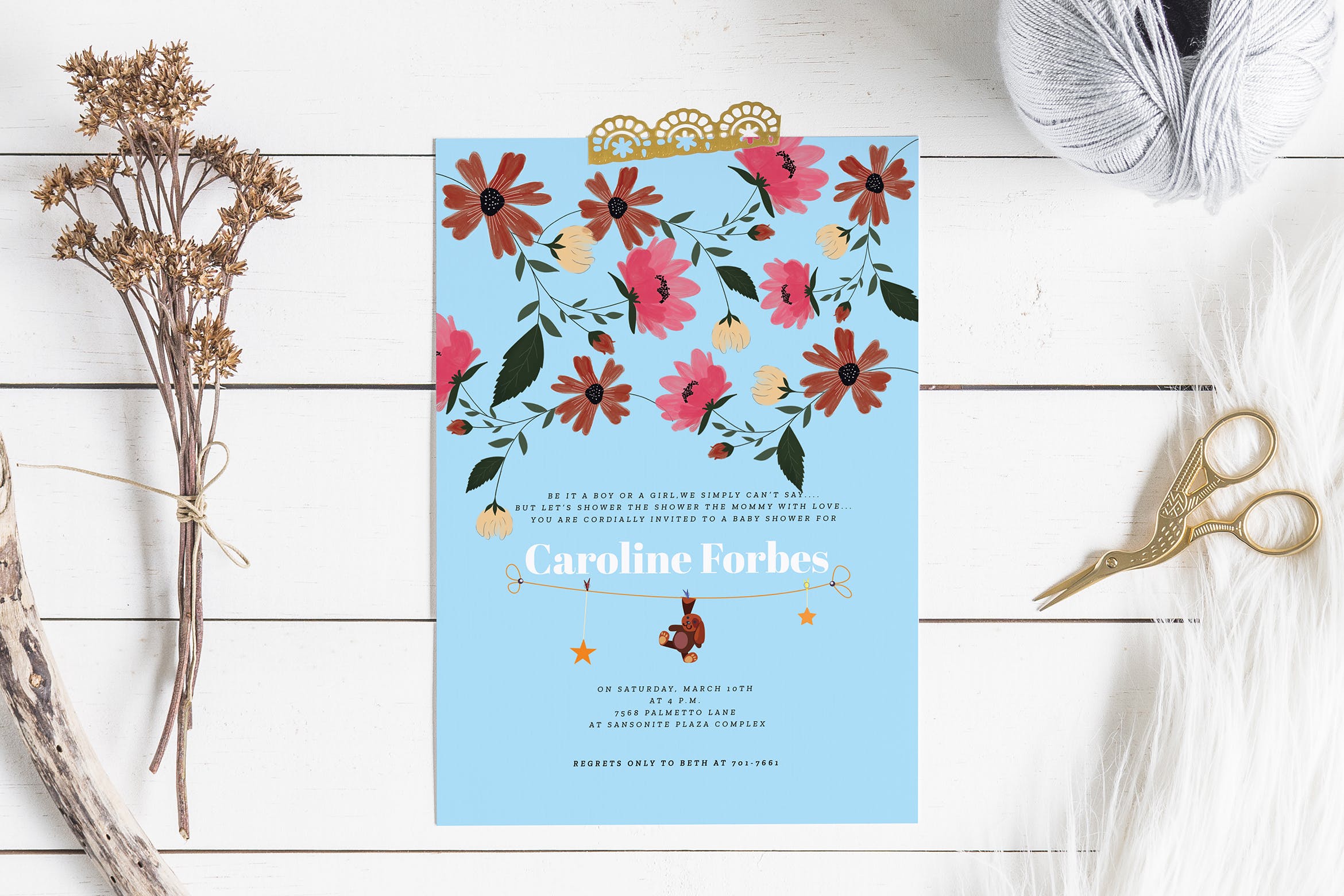 新生婴儿宝宝满月酒邀请函邀请卡设计模板 Baby Shower Invitation Card